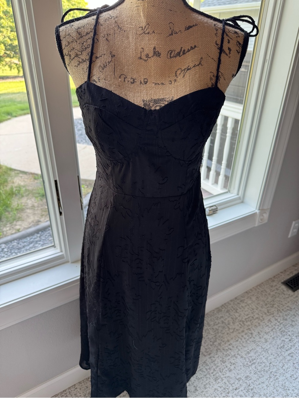 Black Jacquard floral double tie-Strap Midi Dress - Lulu Brand.